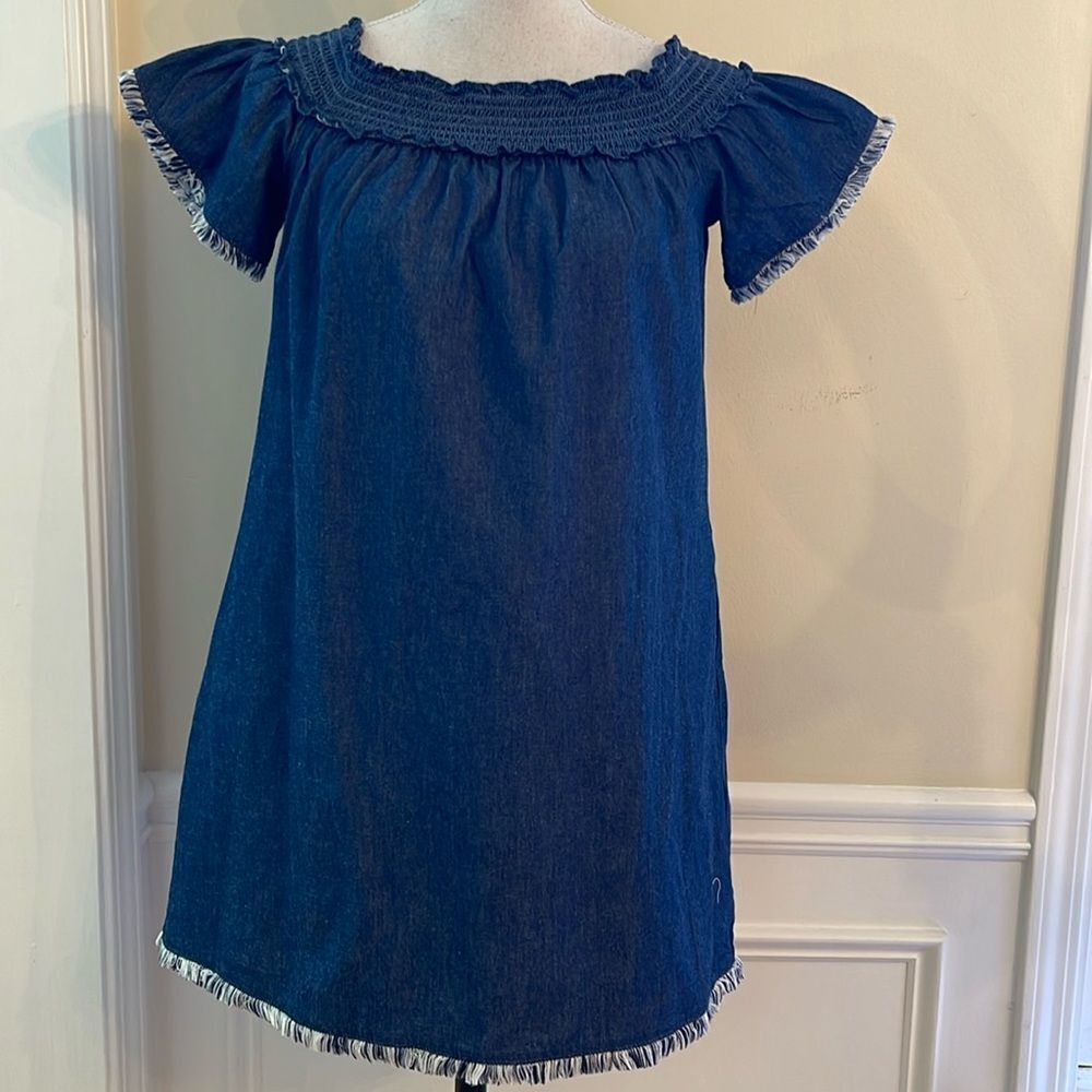 Nicole Miller New York Off Shoulder Denim Mini Dress